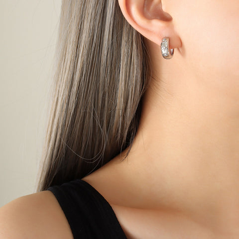 Stainless Steel Inlaid Zircon Stud Earrings