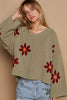 POL V-Neck Floral Pattern Chenille Sweater