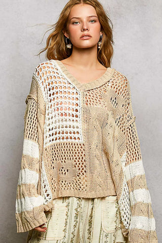 Simple Silhouette Brushed Hacci Sweater in Sand Beige