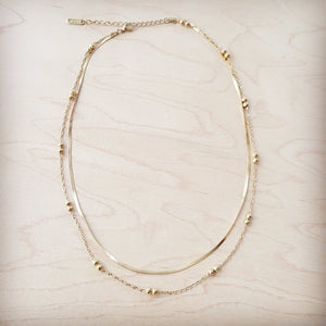 **Double Strand Gold Necklace Genuine 18 K Gold Plated 261q
