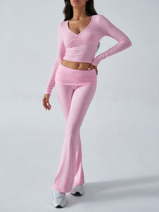 Devine Ruched Long Sleeve Top and Pants Set