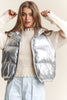 J.NNA Snap and Zipper Shiny Metallic Puffer Vest