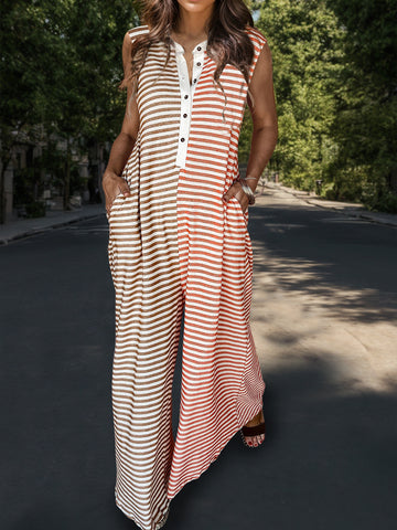 Pop Of Color Full Size Sleeveless Striped Jumpsuit