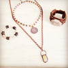 Natural Agate and Wood Beaded Stretch Bracelet 811n