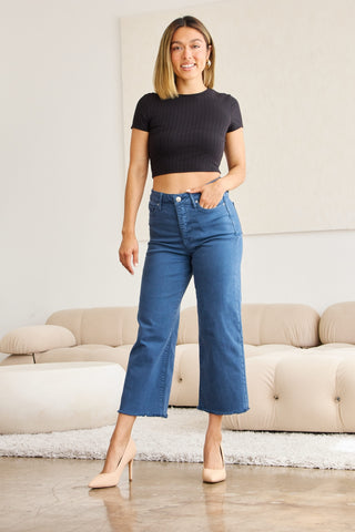 Kancan Full Size Distressed Raw Hem Bootcut Jeans