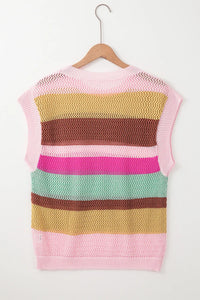 Color Block Round Neck Cap Sleeve Knit Top