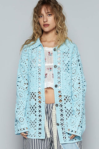 Davi & Dani Fringe V-Neck Button Up Long Sleeve Cardigan