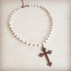 Genuine Freshwater Pearl Collar Boho Necklace w/ Cross 263s