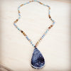Amazonite & Crystal Long Beaded Necklace w/ Druzy Pendant 262u