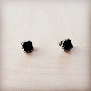 **Square-Cut Black Stone Earrings 219cv