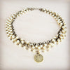 Champagne Pearl Beaded Collar Necklace w/ Pendant 263x