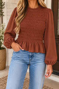 Pre Order - Smocked Ruffle Hem Blouse