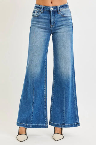 RISEN Full Size Mid Rise Fit Crop Wide Volume Leg Jeans