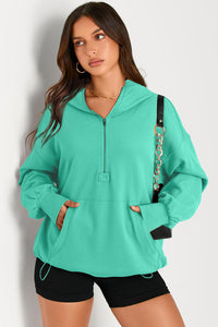 Pocketed Half Zip Long Sleeve Hoodie