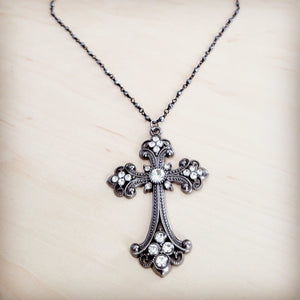 **Victorian Gilded Filigree Cross Necklace 257ly