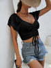 Drawstring Short Sleeve Crop Top