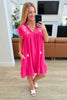 Carnival Flutter Sleeve Dress In Hot Pink