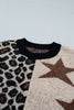 Leopard Star Patchwork Round Neck Fuzzy Sweater