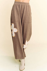 Davi & Dani Flower Patch Elastic Waist Wide Leg Pants