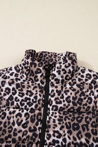 Leopard Quilted Sleeveless Zip Up Puffer Vest