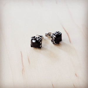 **Square-Cut Black Stone Earrings 219cv