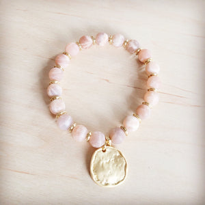 Frosted Sunstone Stretch Bracelet w/ Matte Gold Charm 811q