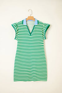 PRE ORDER - Stripe Flutter Sleeve Contrast Collar Mini Dress