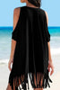 Fringe V-Neck Cold Shoulder Cover Up