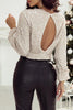 Cutout Sequin Round Neck Long Sleeve Blouse