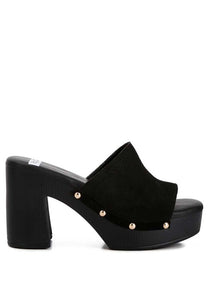 Cartera Suede High Block Heel Mules