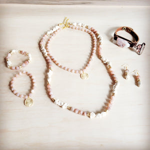 Frosted Sunstone Stretch Bracelet w/ Matte Gold Charm 811q