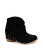 Amos Fringe Ankle Bootie in Black Suede