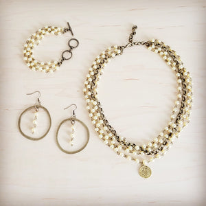 Champagne Pearl Triple Strand Beaded Bracelet 812a