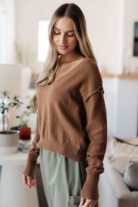 Back to Life V-Neck Sweater in Mocha - SALE