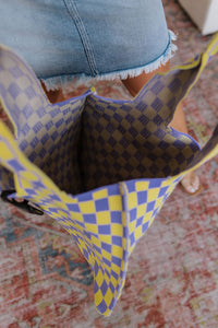 Checkerboard Lazy Wind Big Bag in Lilac & Yellow