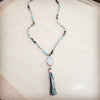 **Long Amazonite Necklace with Genuine White Druzy Pendant  262j