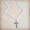 Pearl Long Beaded Necklace with Antique Silver Cross 262p