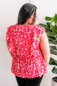 Emily Wonder Tie Front Ruffle Blouse In Retro Pink Florals