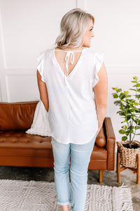 Ruffle Pointelle Top in Ivory
