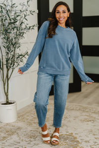 Daily Ease Mineral Wash Pullover in Dusty Blue