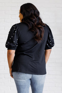 Diamonds and Pearls Puff Sleeve Top in Black