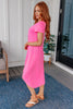 Dolman Sleeve Maxi Dress in Neon Pink