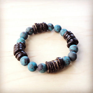 Natural American Turquoise and Wood Stretch Bracelet 811d