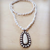 **Long Turquoise Beaded Necklace w/ Squash Blossom Pendant White 261ww