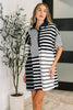Everlasting Love Striped Collared Dress in Black and Navy