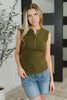 Everyday Edge Knit Henley Tank in Camo Green