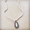 **Long Turquoise Beaded Necklace w/ Squash Blossom Pendant White 261ww