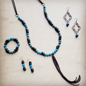 **Ocean Agate Beaded Bracelet w/ Leather Tassel and Arrowhead 810k