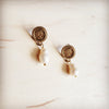 **Matte Gold Stud Earring w/ Genuine Freshwater Pearl Dangle 219cg