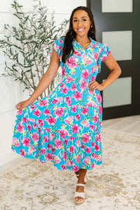 Fleurget Me Not Tiered Flutter Sleeve Dress in Aqua